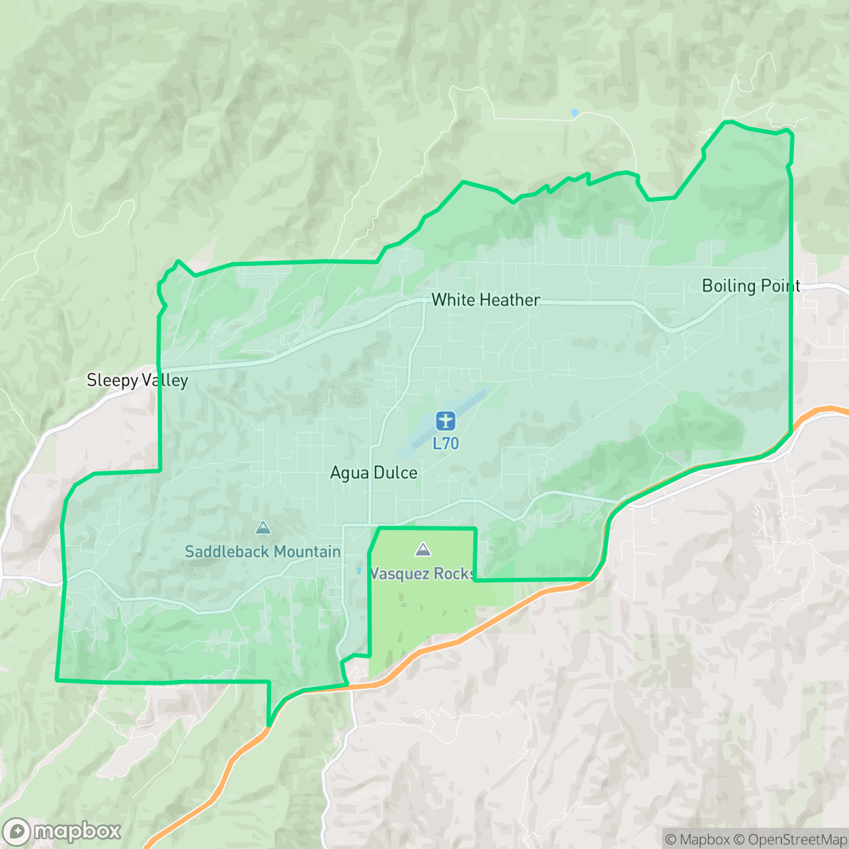 Map showing the location of Agua Dulce, CA — coverage area
