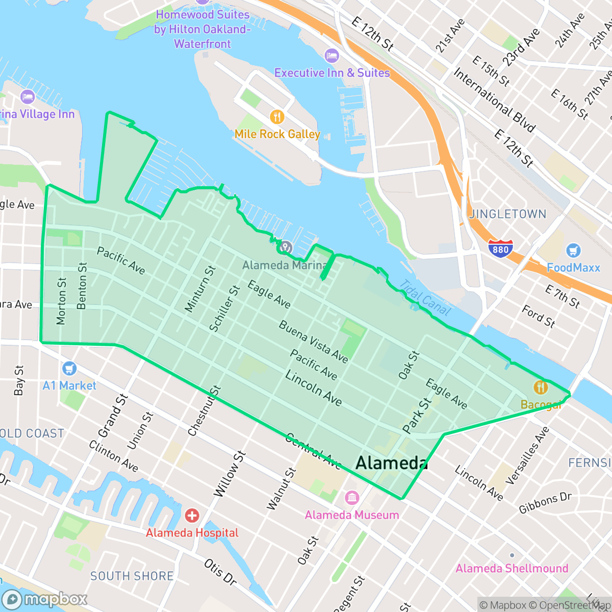 Map showing the location of Central, Alameda, CA