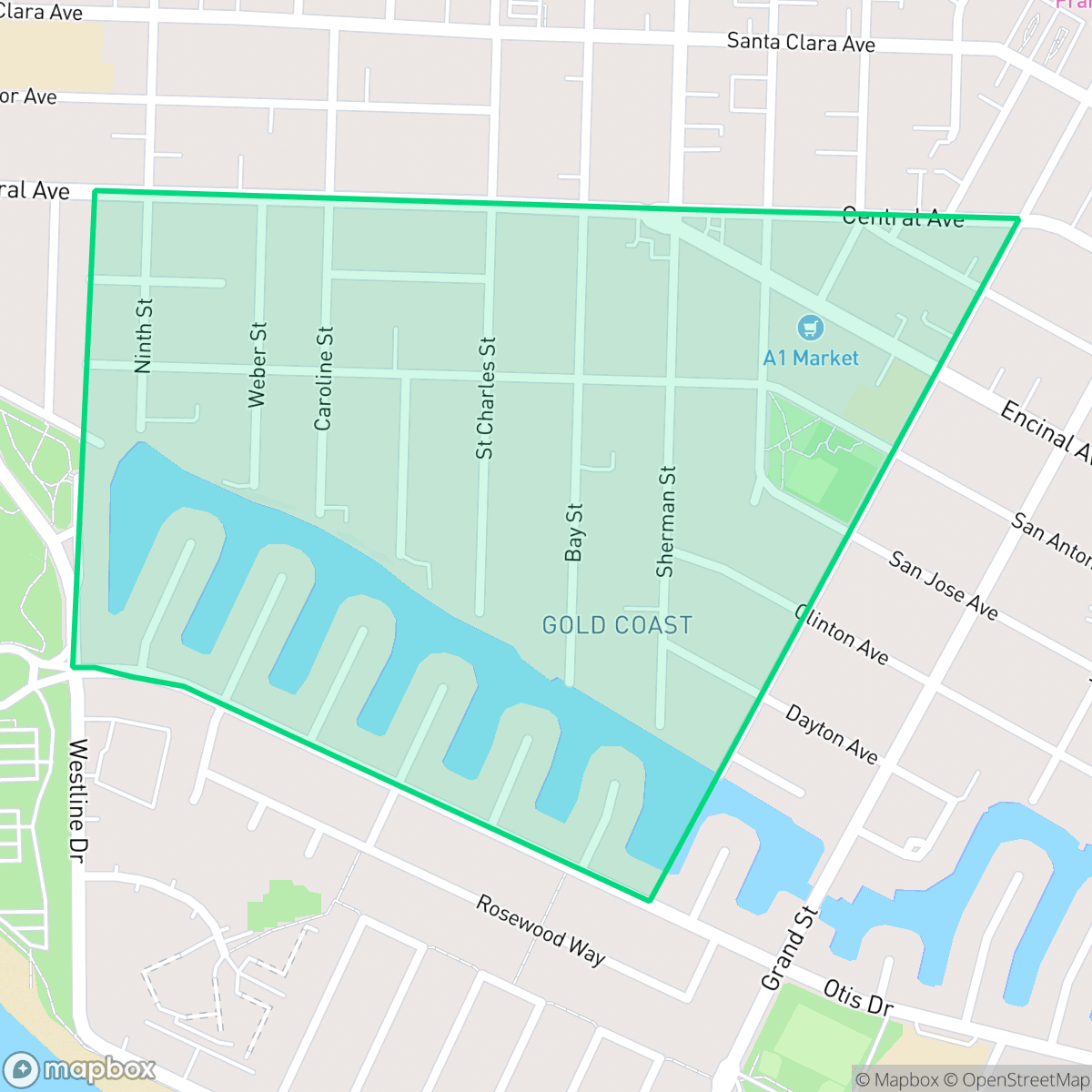 Map showing the location of Gold Coast, Alameda, CA