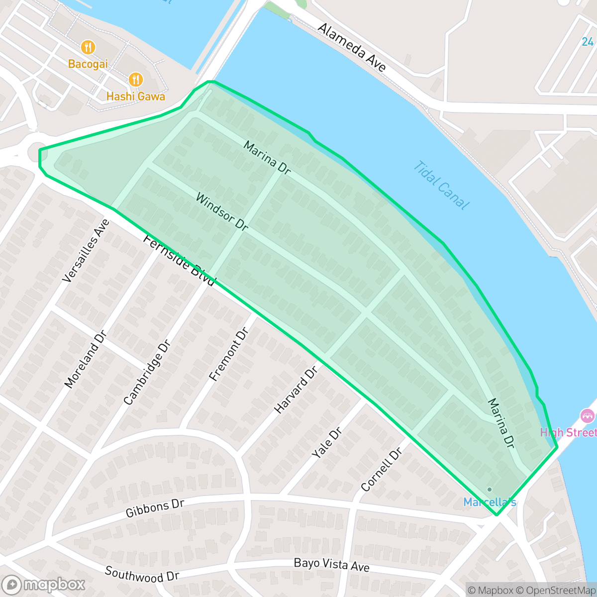 Map showing the location of Marina, Alameda, CA