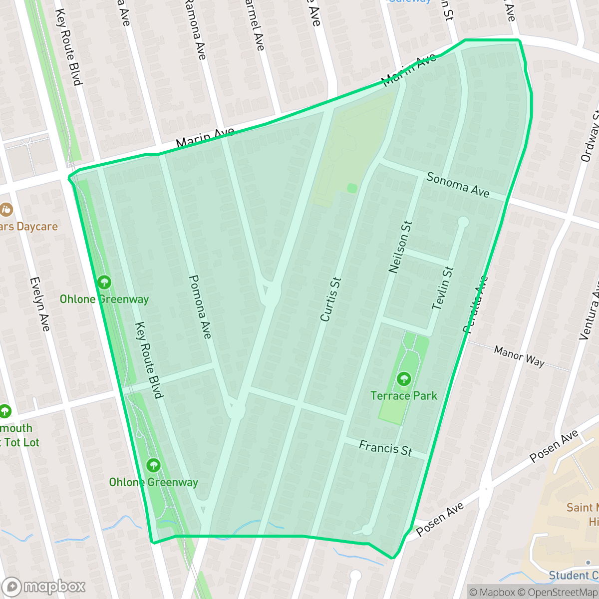 Map showing the location of Albany Terrace, Albany, CA