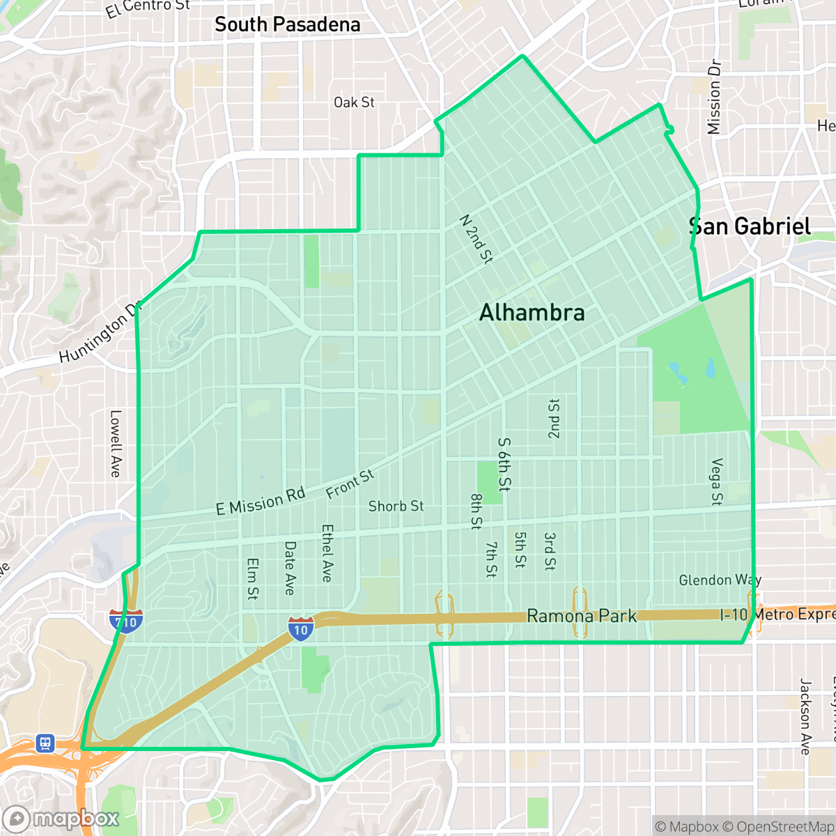 Map showing the location of Alhambra, CA — coverage area