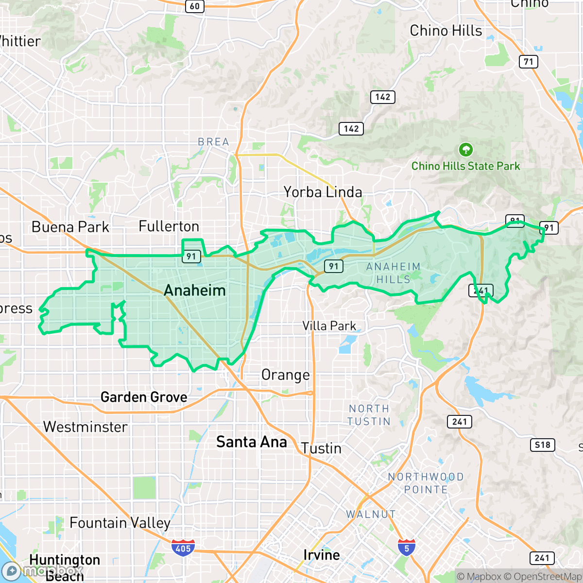 Map showing the location of Anaheim, CA — coverage area