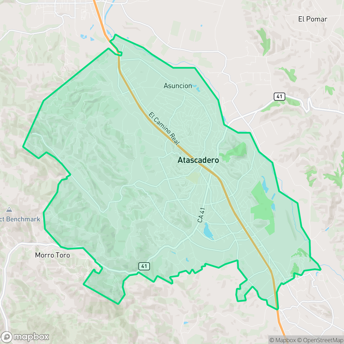 Map showing the location of Atascadero, CA — coverage area