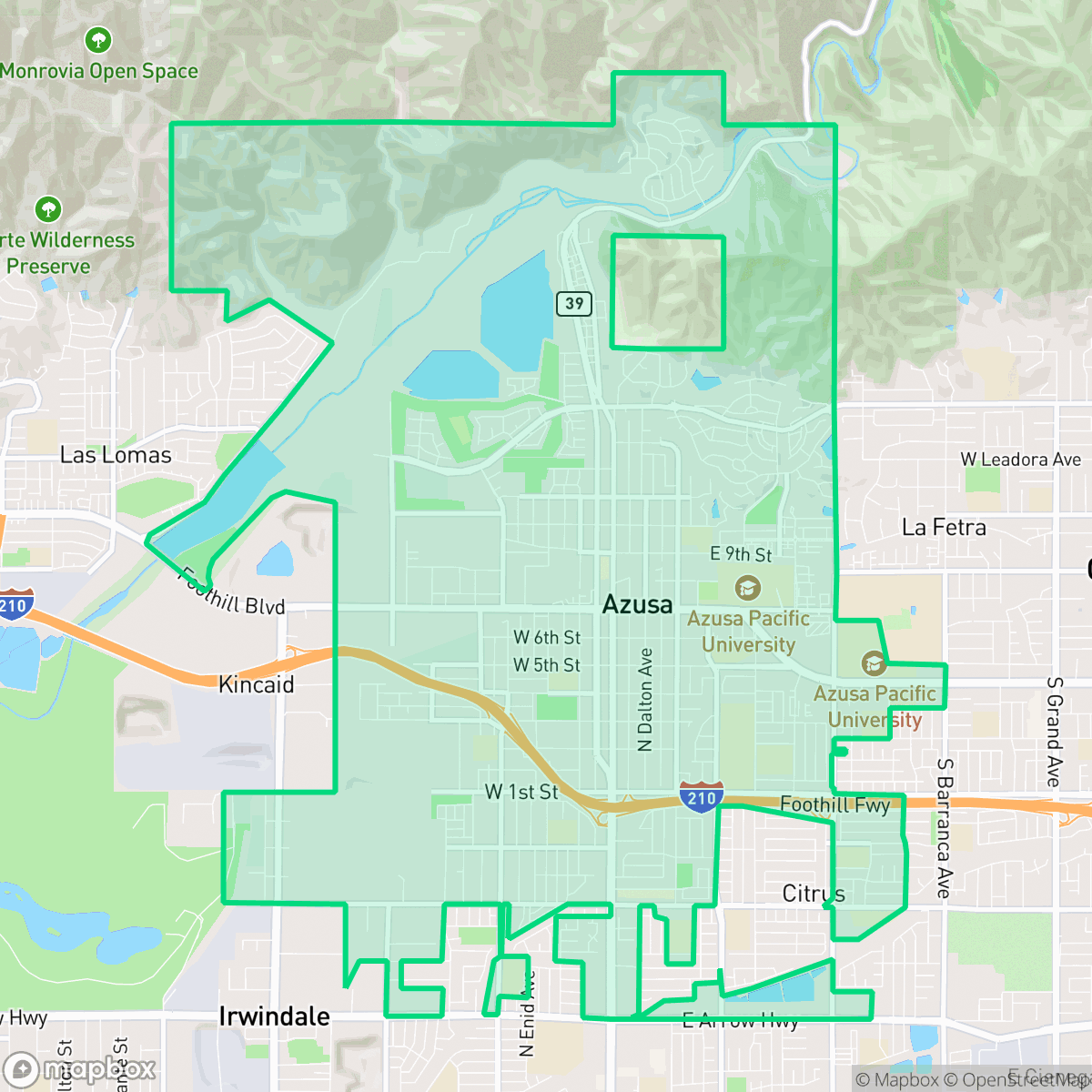 Map showing the location of Azusa, CA — coverage area