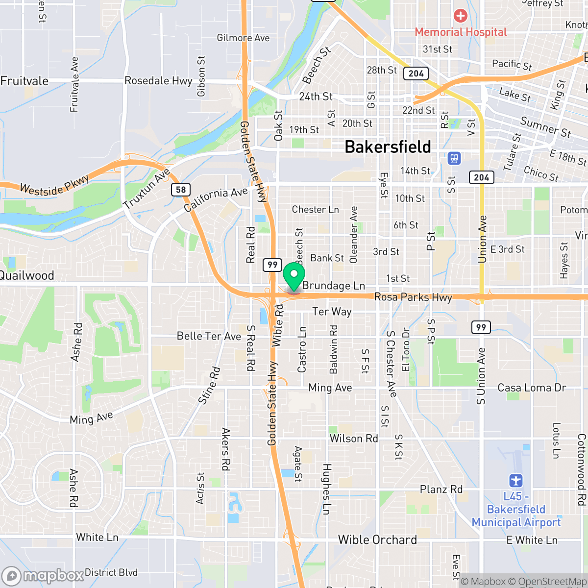Map showing the location of Bakersfield, CA — coverage area