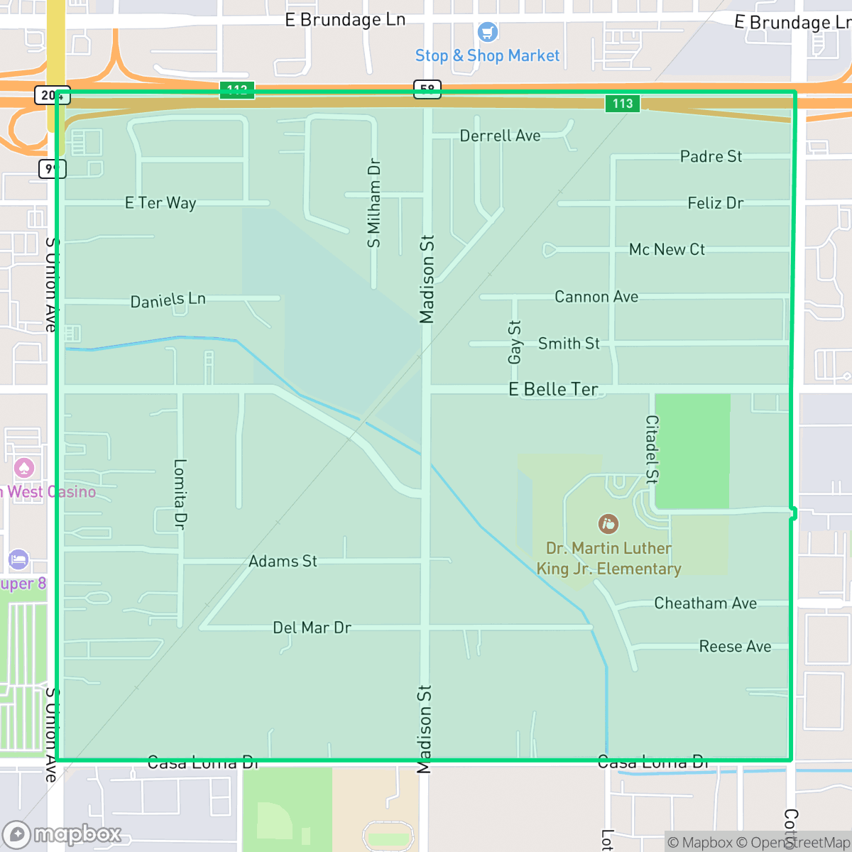 Map showing the location of Casa Loma, Bakersfield, CA