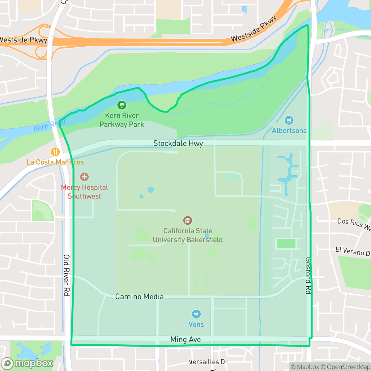 Map showing the location of CSU Bakersfield, Bakersfield, CA