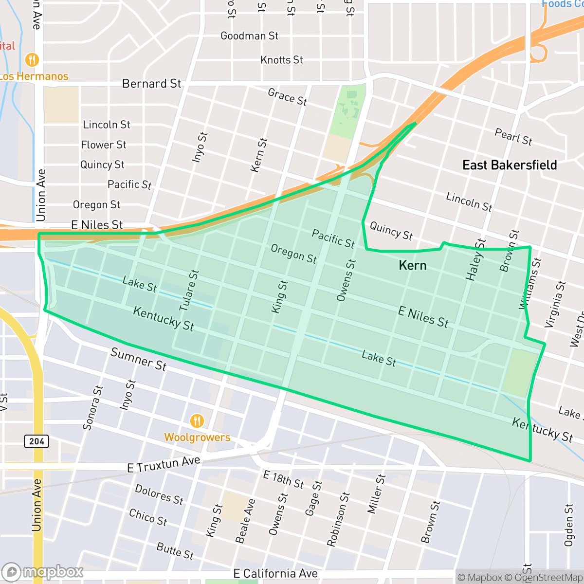 Map showing the location of East Bakersfield, Bakersfield, CA