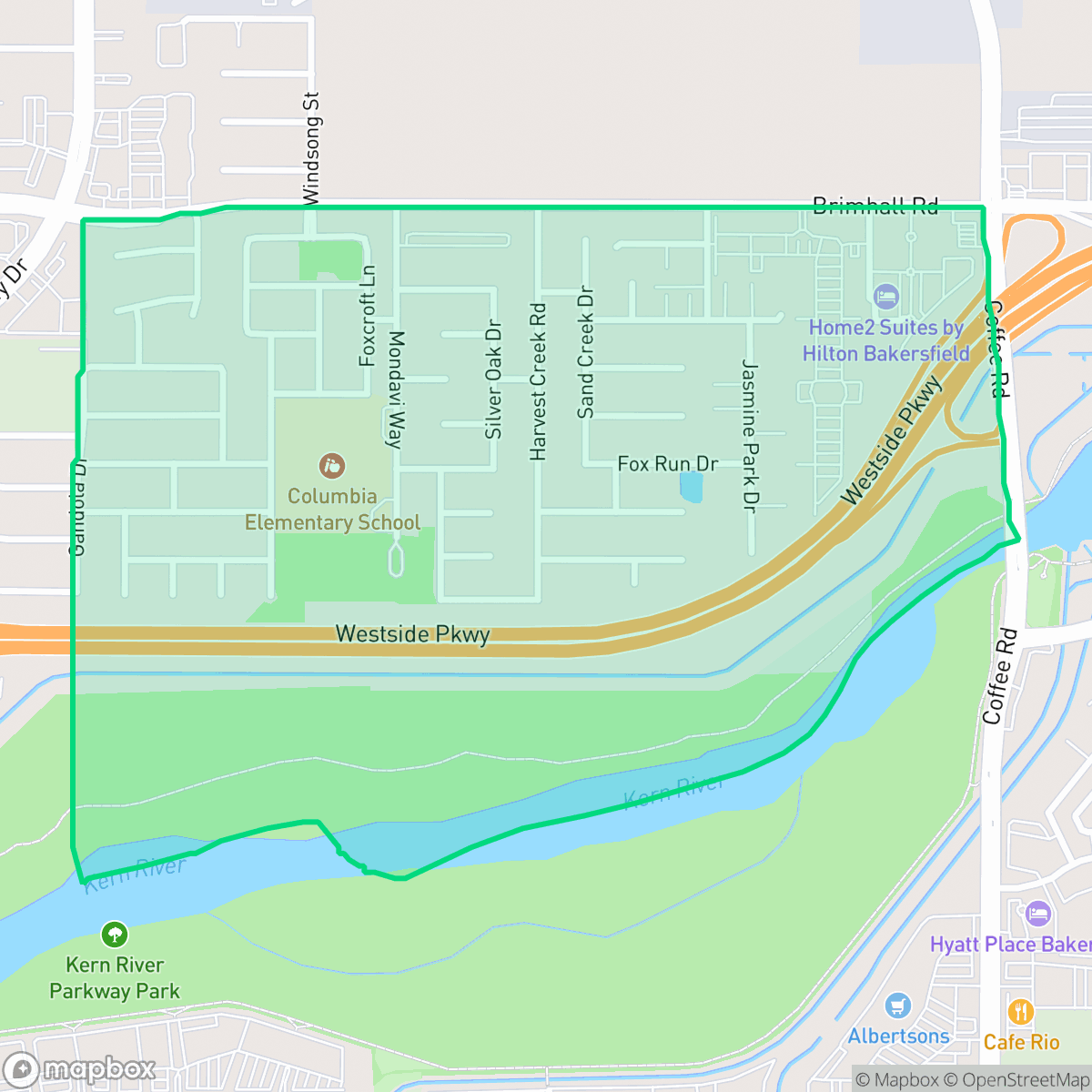 Map showing the location of Pheasant Run, Bakersfield, CA