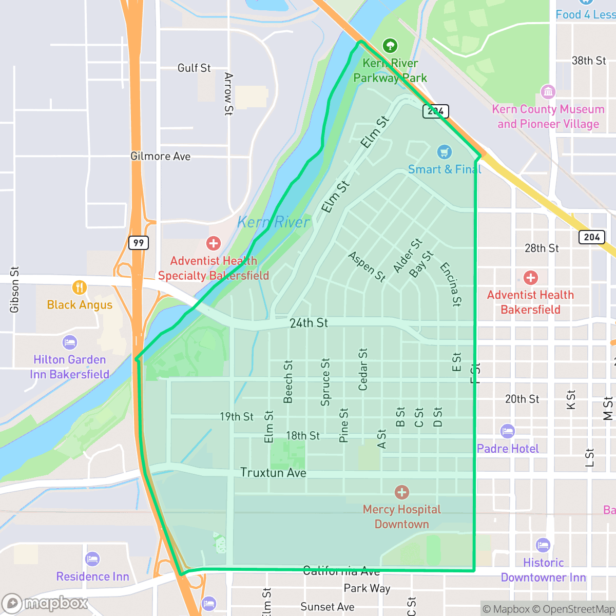Map showing the location of Riviera - Westchester, Bakersfield, CA