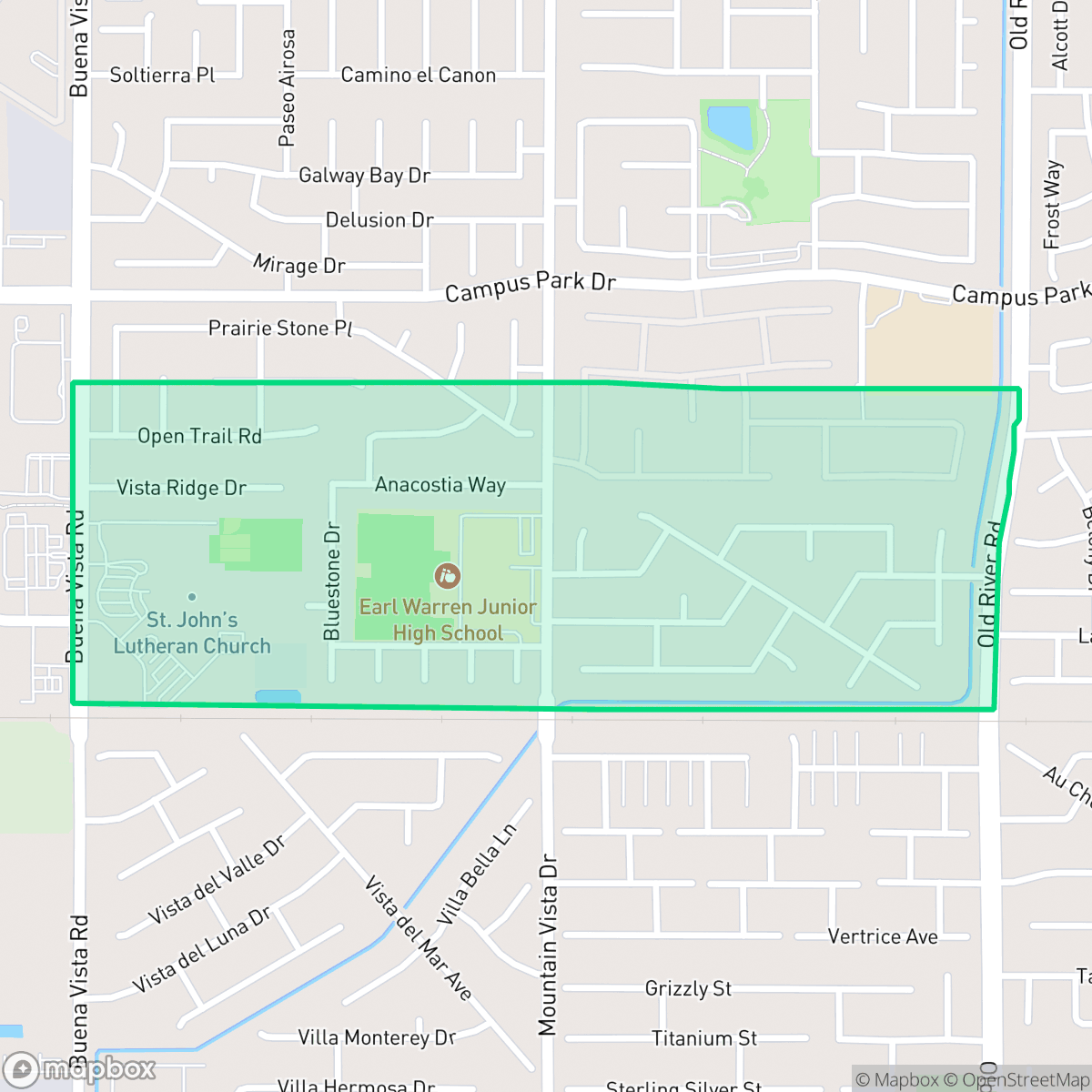 Map showing the location of Southern Oaks, Bakersfield, CA