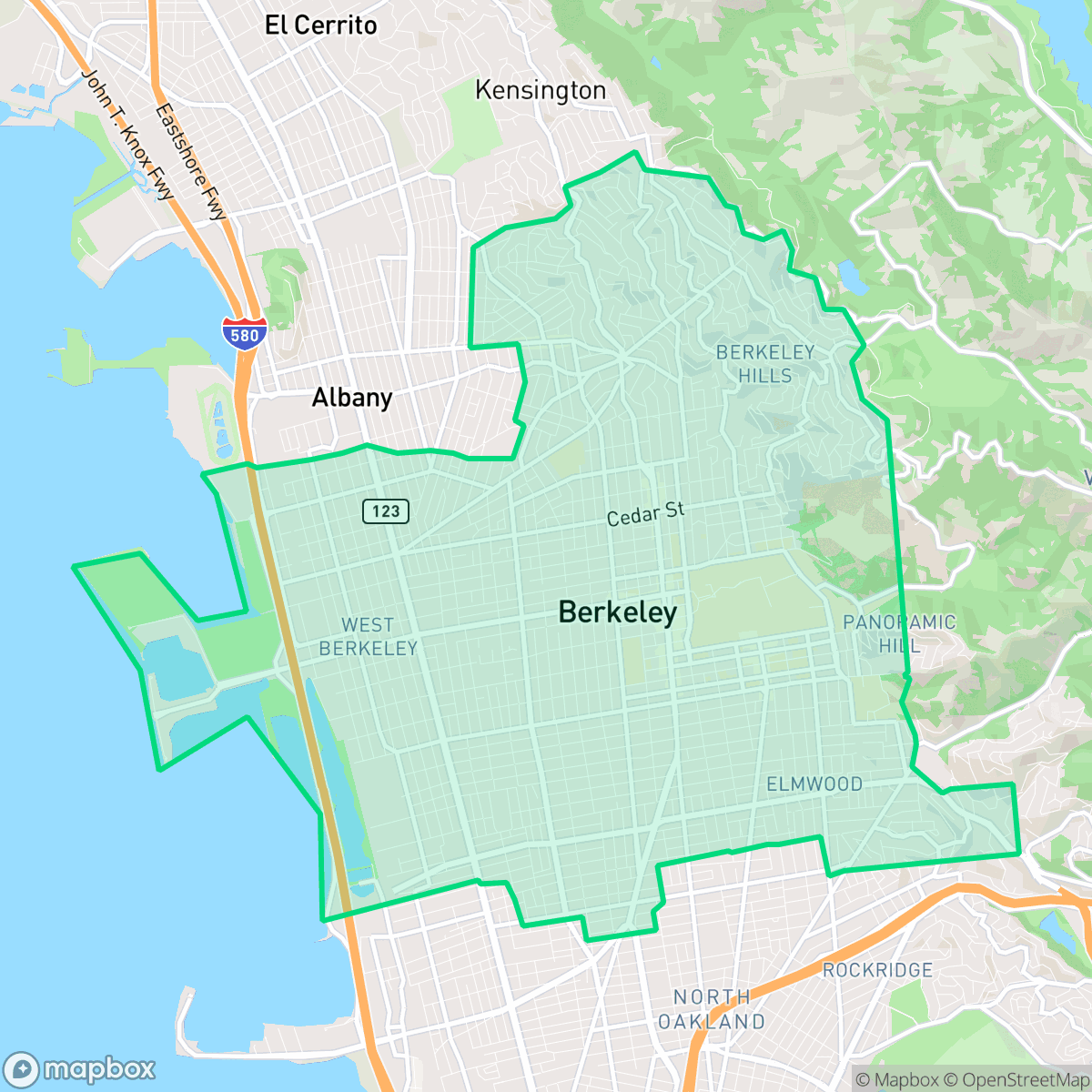 Map showing the location of Berkeley, CA — coverage area