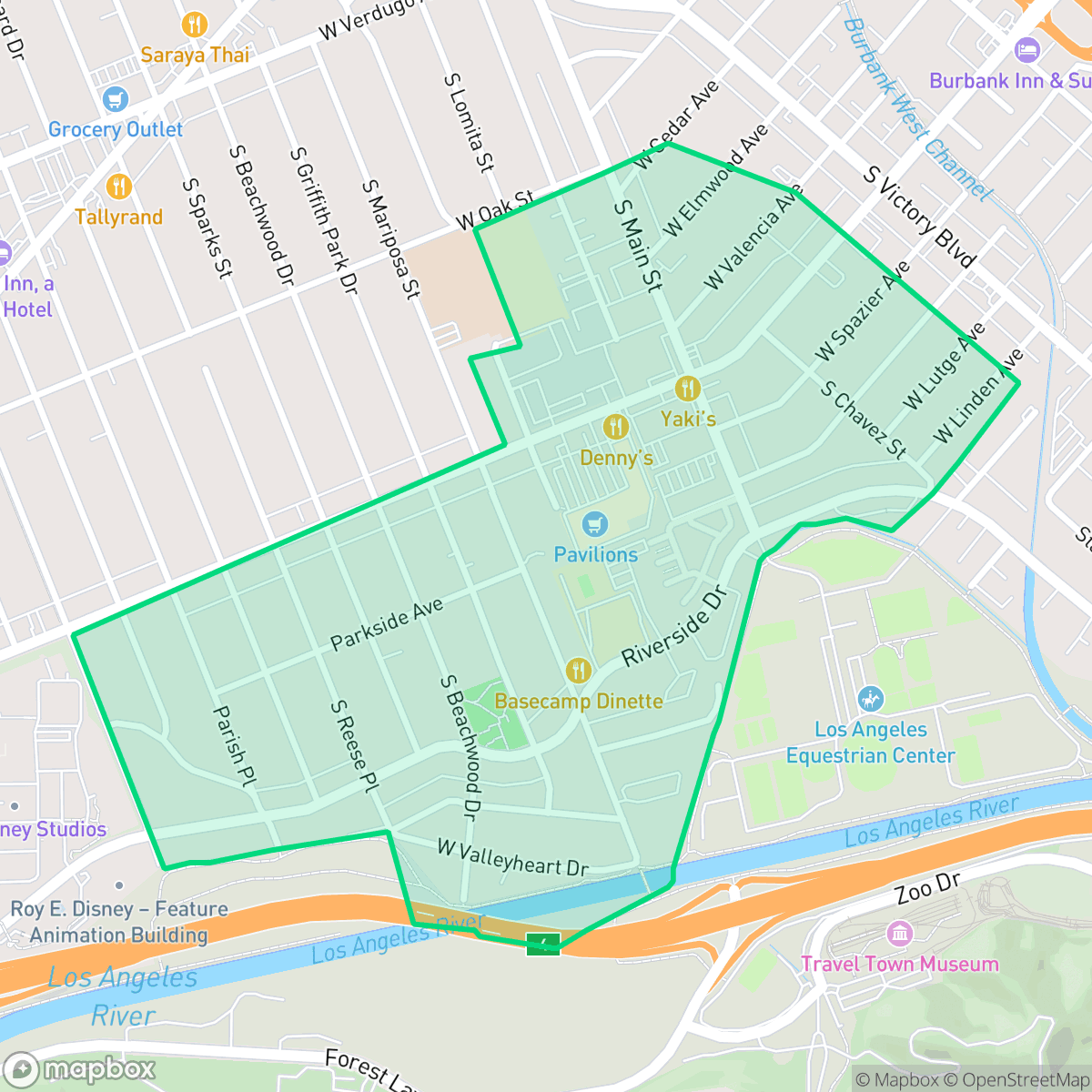 Map showing the location of Rancho, Burbank, CA