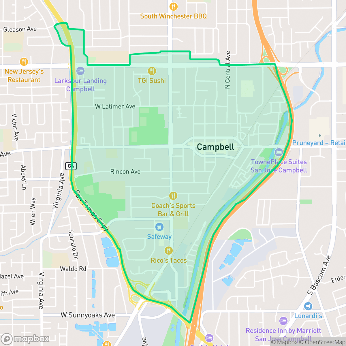 Map showing the location of Central Campbell, Campbell, CA