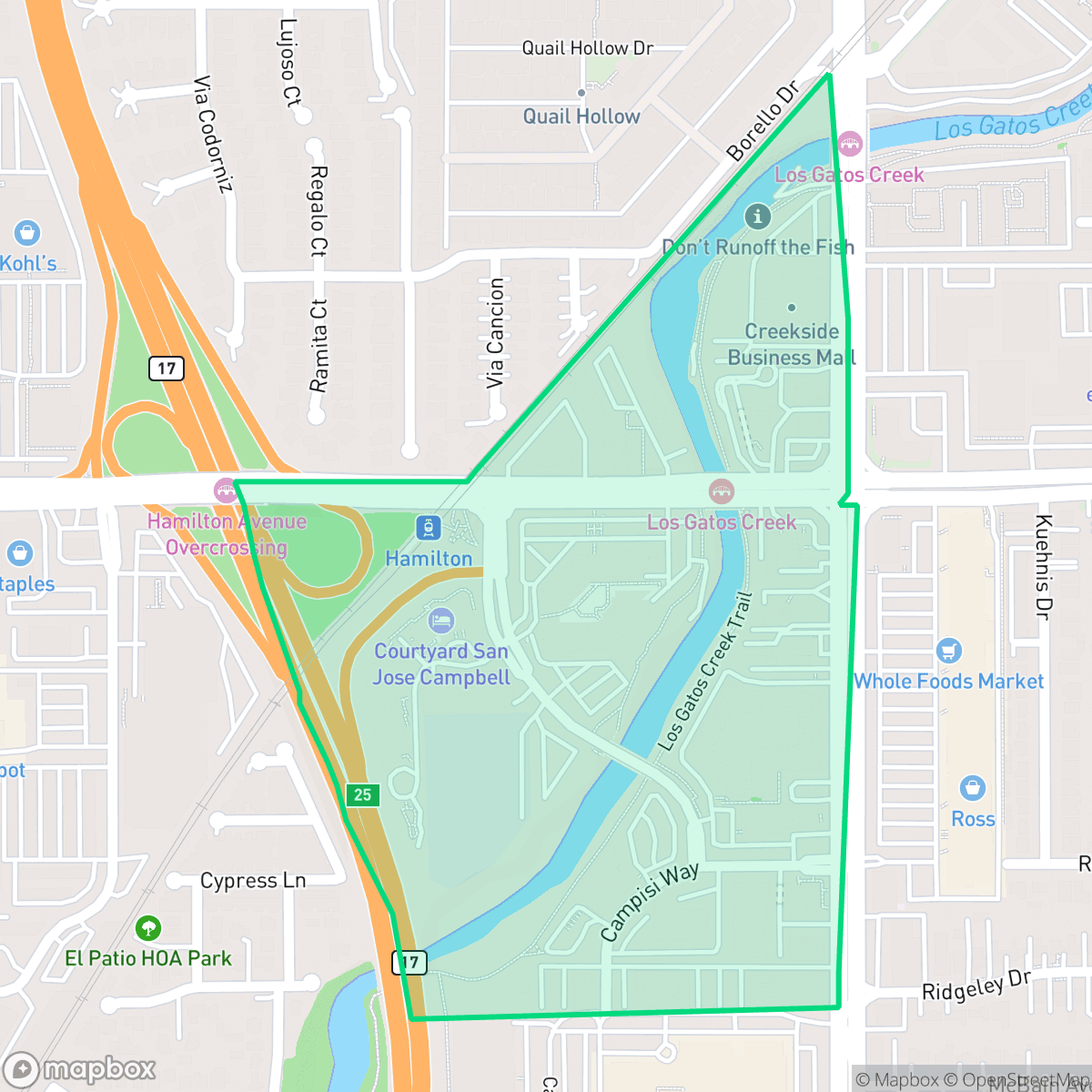 Map showing the location of Creekside, Campbell, CA
