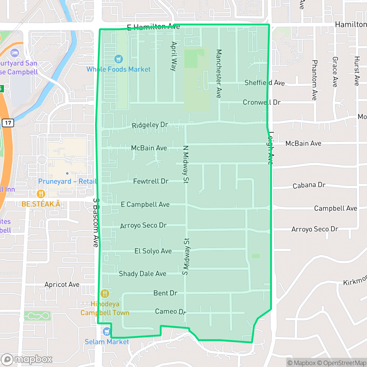 Map showing the location of East Campbell, Campbell, CA