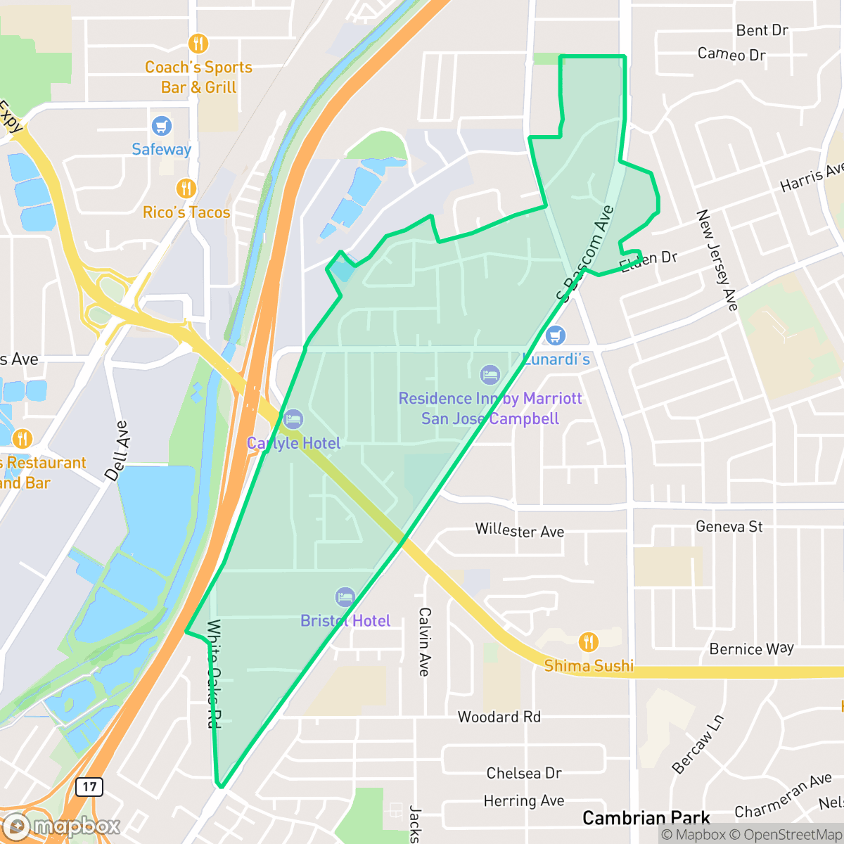Map showing the location of White Oak, Campbell, CA
