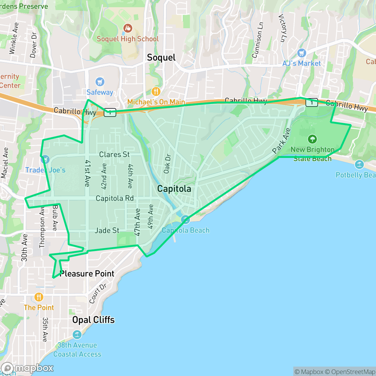 Map showing the location of Capitola, CA — coverage area