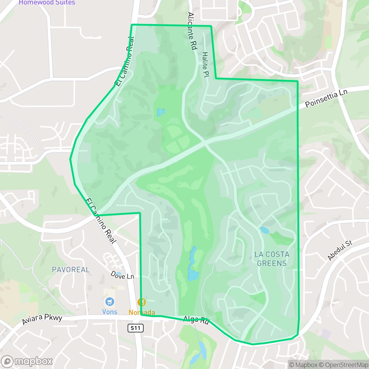 Map showing the location of La Costa Greens, Carlsbad, CA