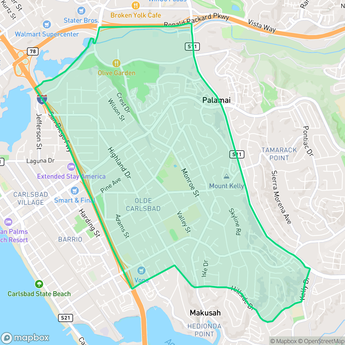 Map showing the location of Olde Carlsbad, Carlsbad, CA