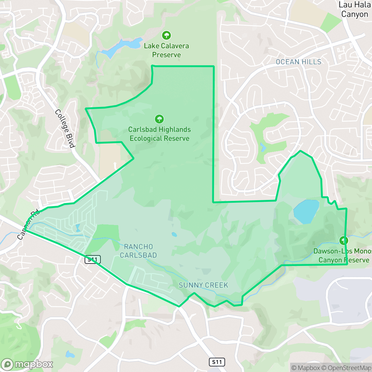 Map showing the location of Rancho Carlsbad/Sunny Creek, Carlsbad, CA