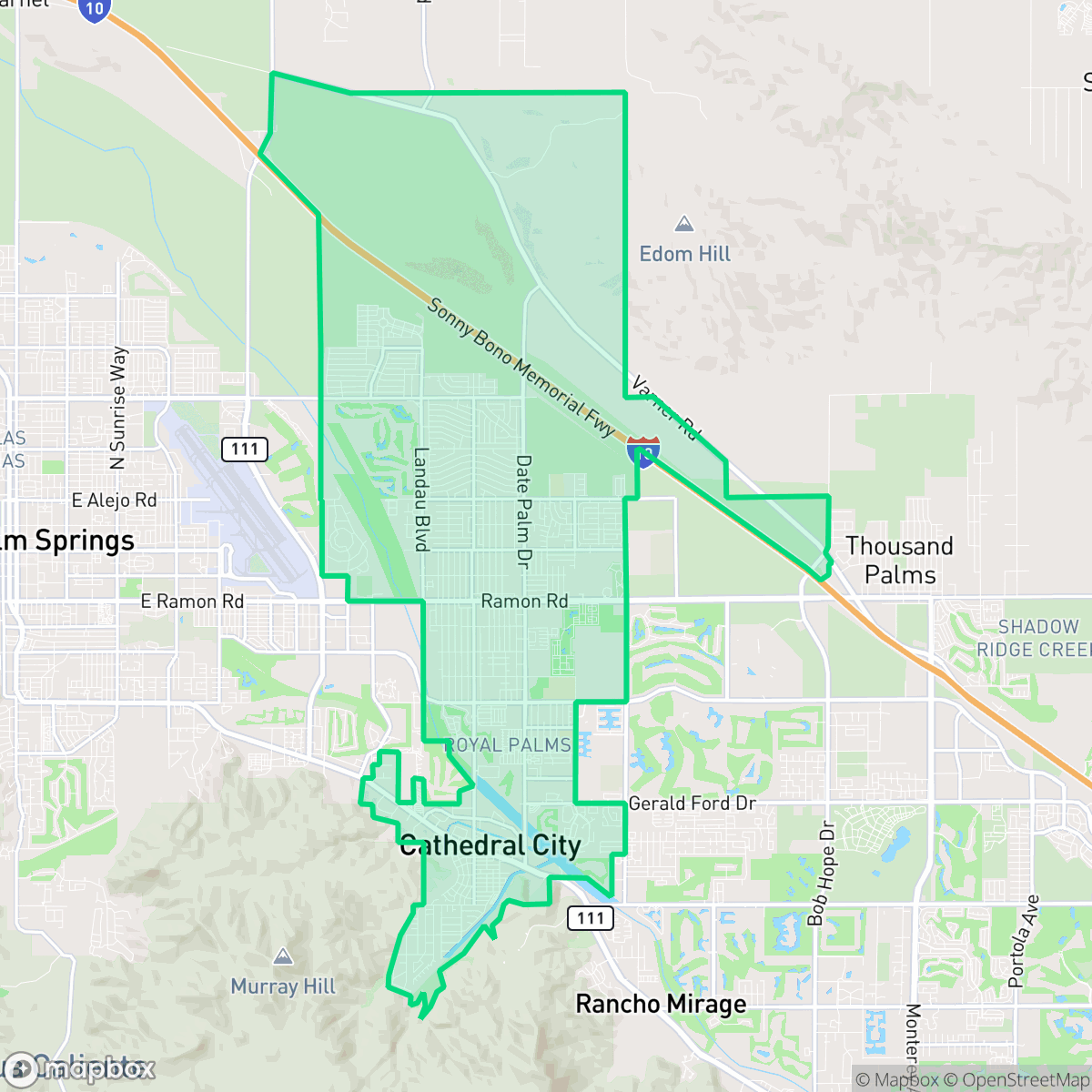 Map showing the location of Cathedral City, CA — coverage area