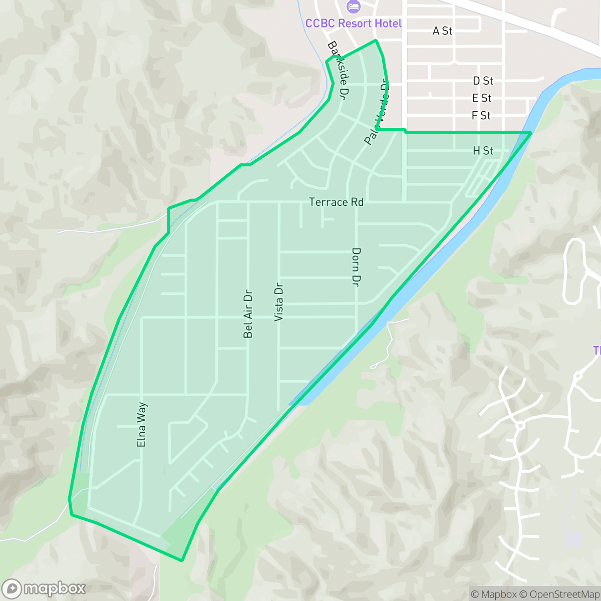Map showing the location of Cathedral Canyon Cove, Cathedral City, CA