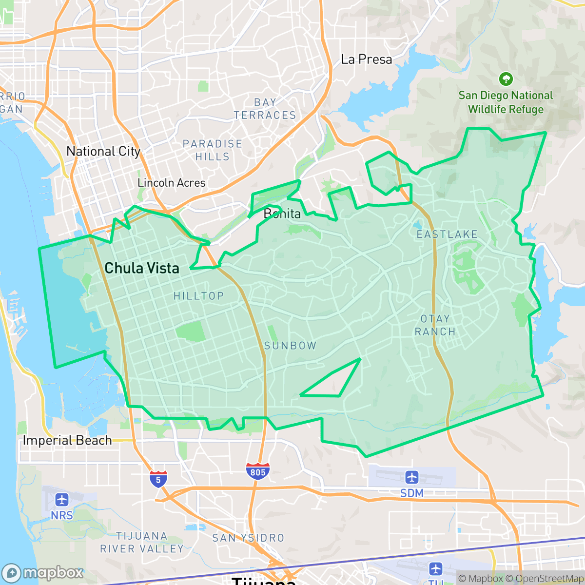 Map showing the location of Chula Vista, CA — coverage area