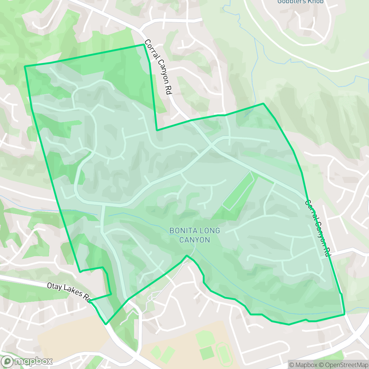 Map showing the location of Bonita Long Canyon, Chula Vista, CA