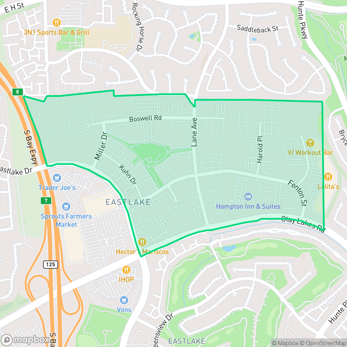 Map showing the location of Fenton St, Chula Vista, CA