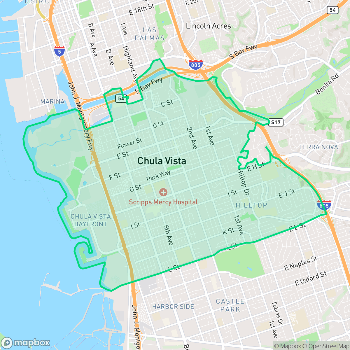 Map showing the location of Northwest, Chula Vista, CA