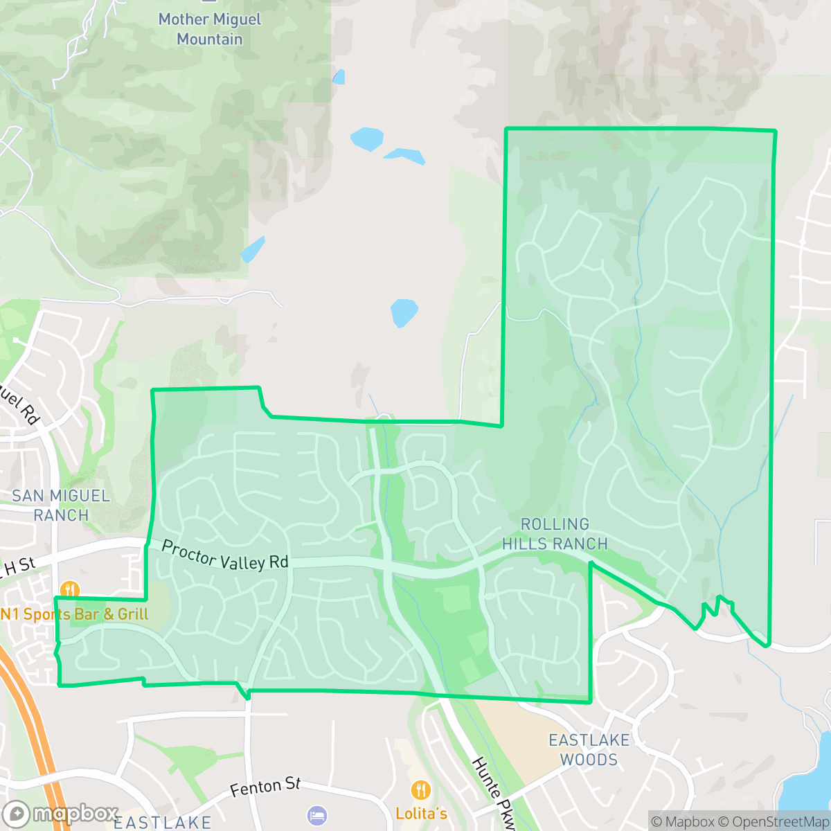 Map showing the location of Rolling Hills Ranch, Chula Vista, CA
