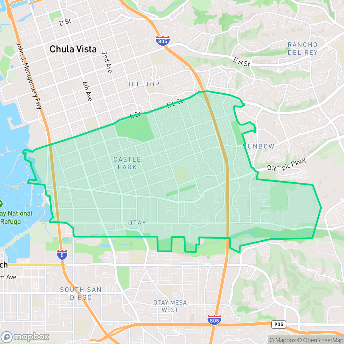Map showing the location of Southwest, Chula Vista, CA