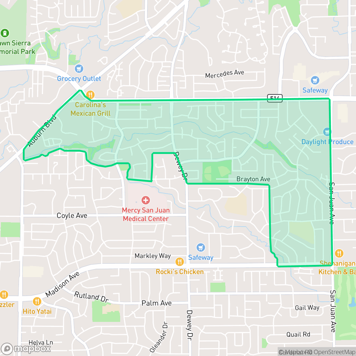 Map showing the location of Park Oaks, Citrus Heights, CA