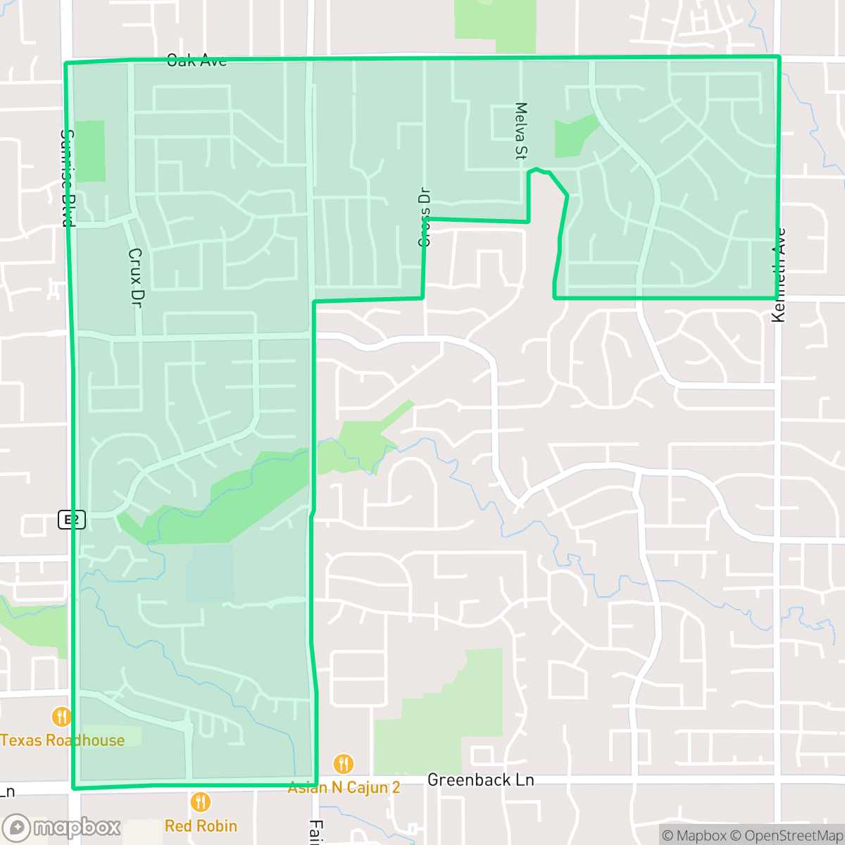 Map showing the location of Sunrise Oaks, Citrus Heights, CA