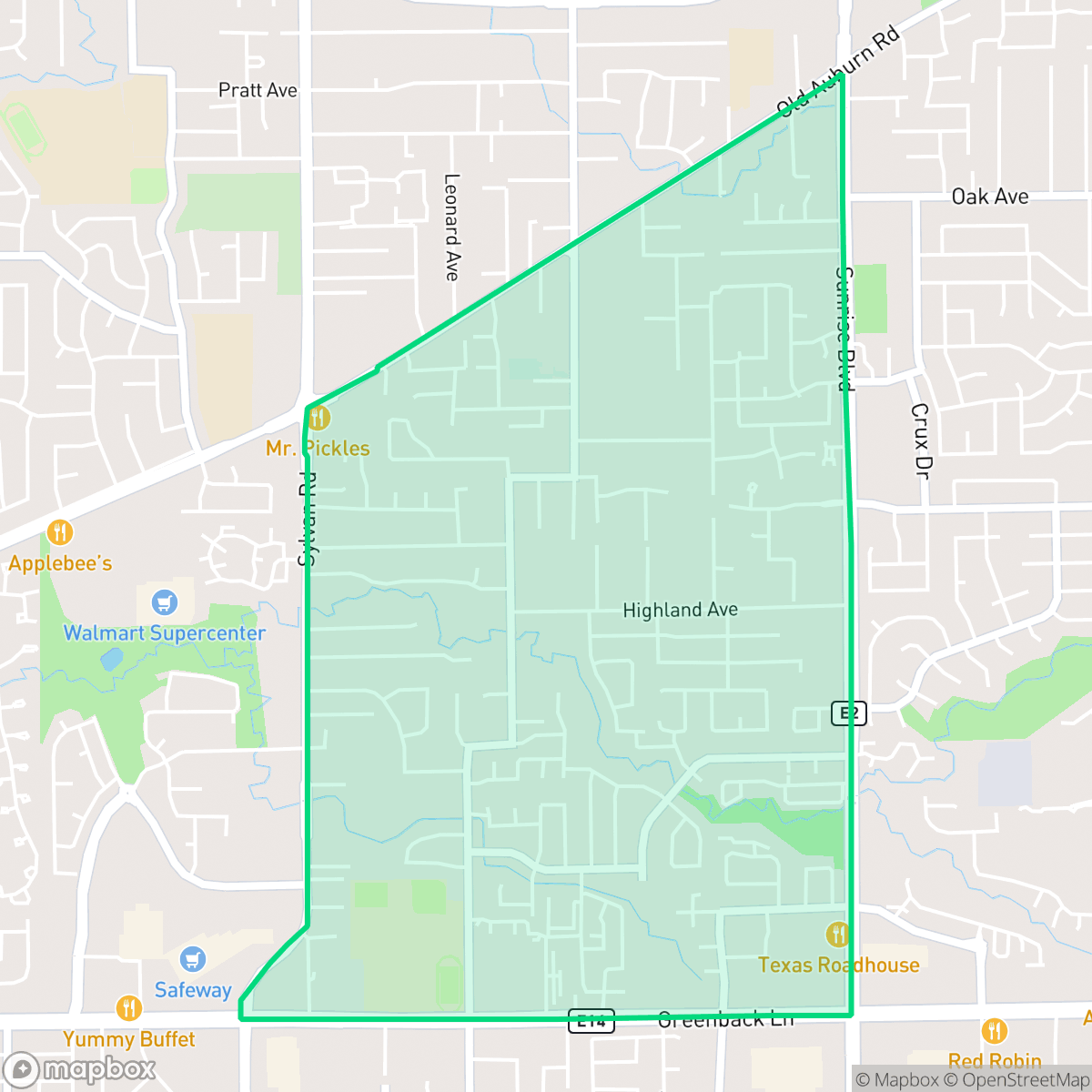 Map showing the location of Sylvan Old Auburn Road, Citrus Heights, CA