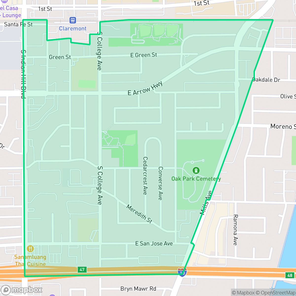 Map showing the location of Oakmont, Claremont, CA