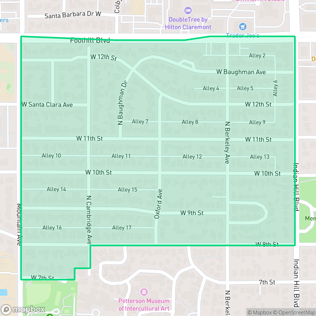 Map showing the location of Old Claremont, Claremont, CA