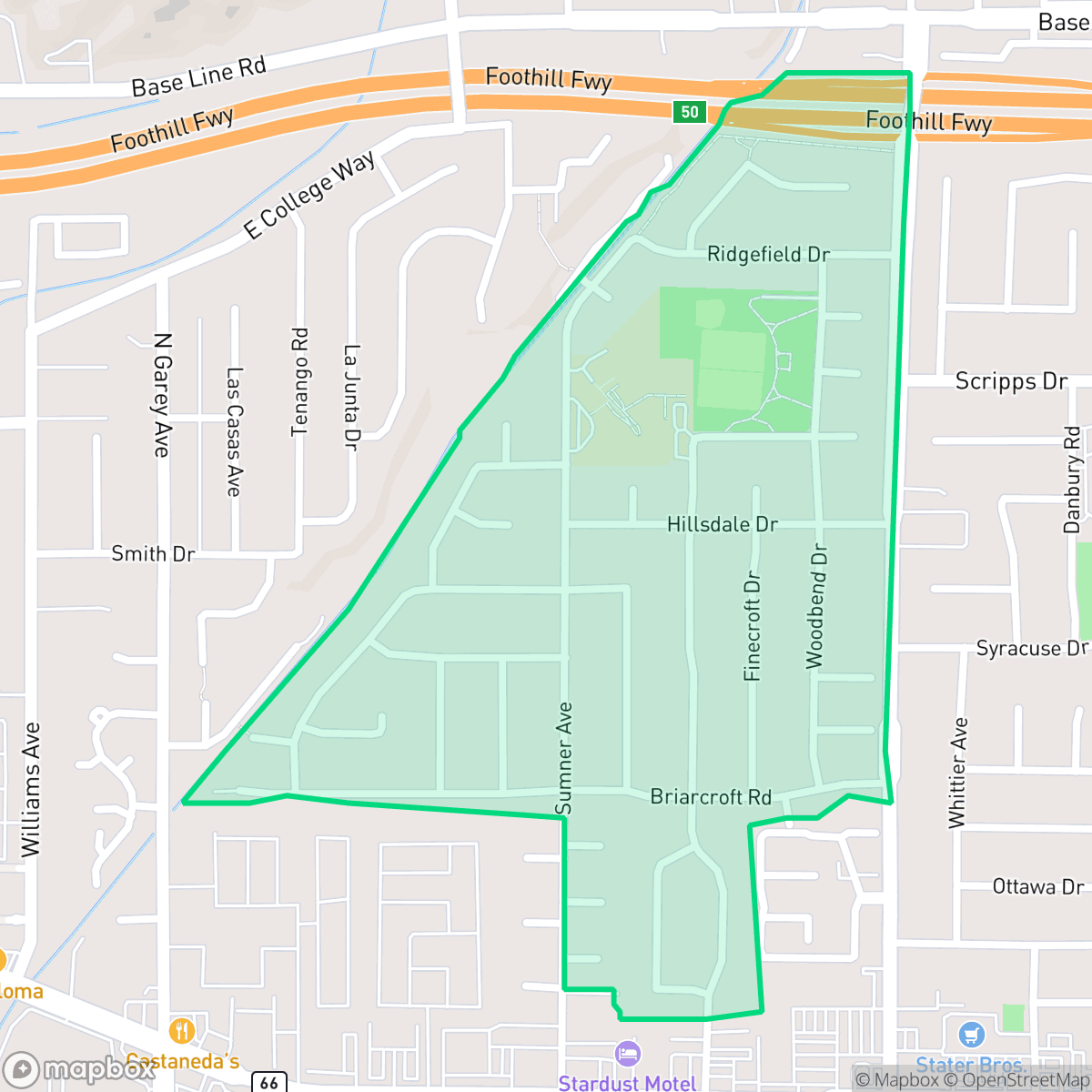 Map showing the location of Sumner, Claremont, CA