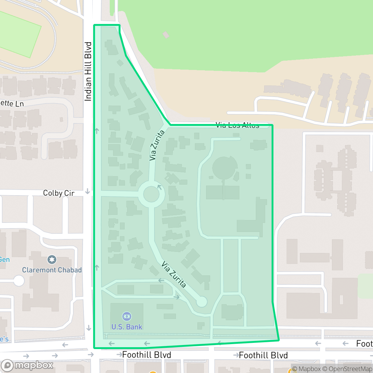 Map showing the location of Via Zurita, Claremont, CA