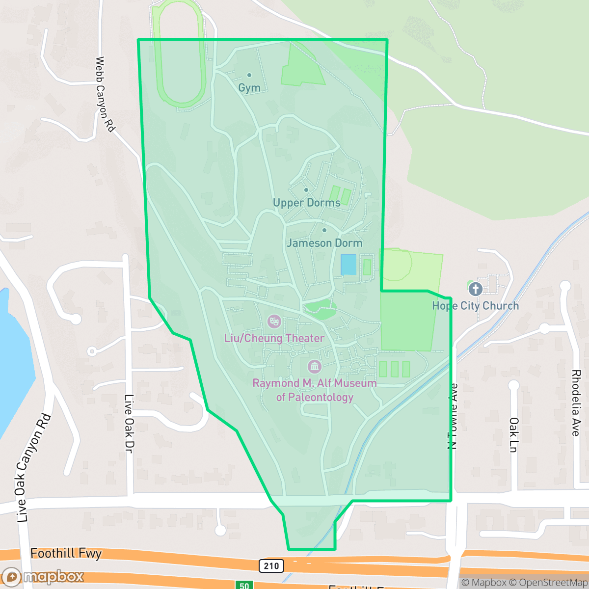 Map showing the location of Webb School, Claremont, CA
