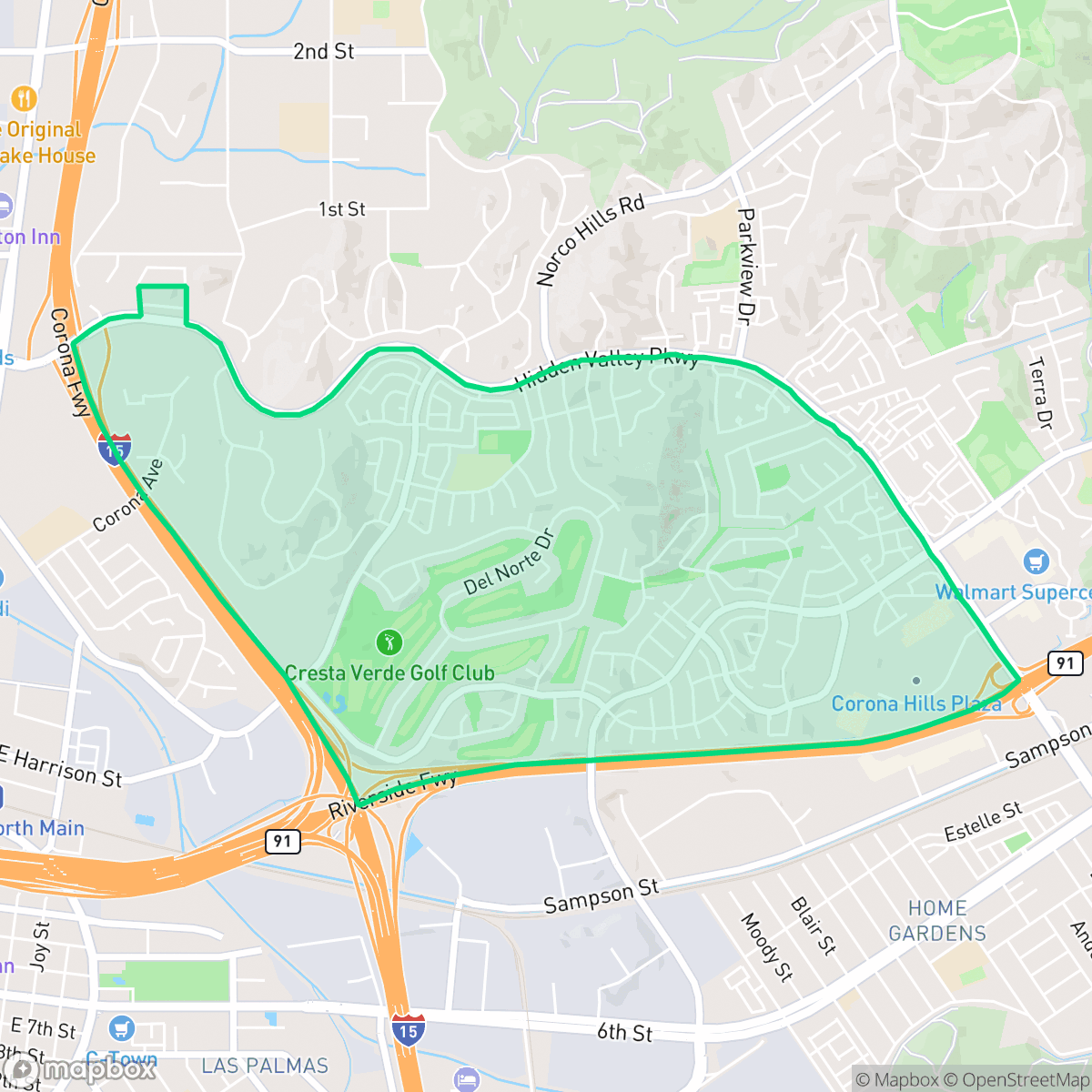 Map showing the location of Corona Hills, Corona, CA