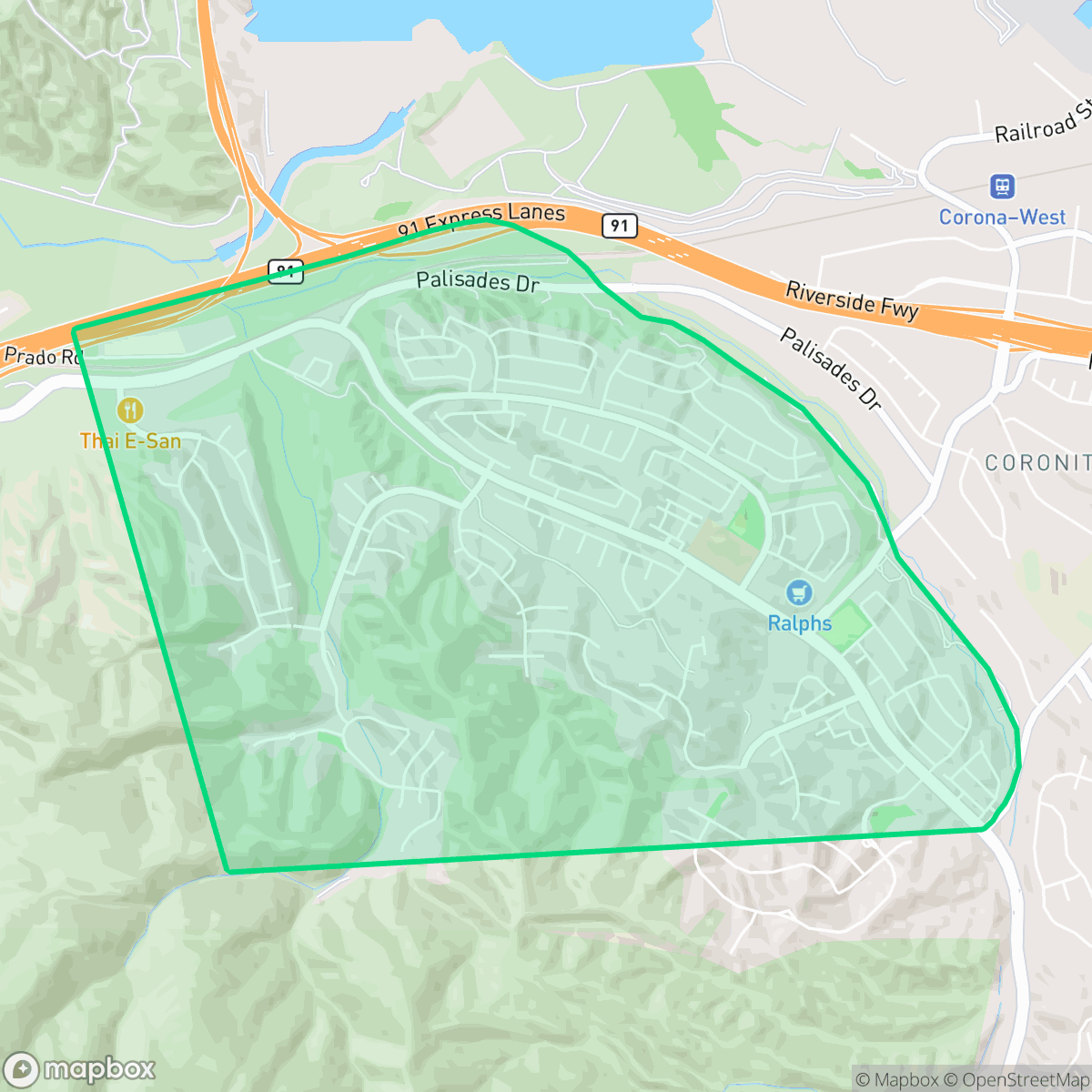 Map showing the location of Sierra del Oro, Corona, CA