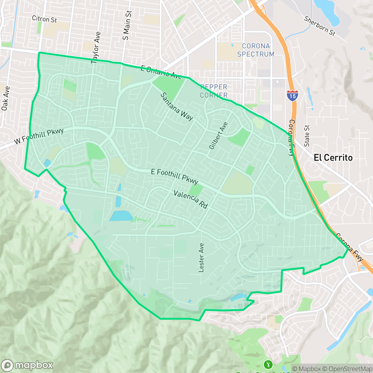 Map showing the location of South Corona, Corona, CA