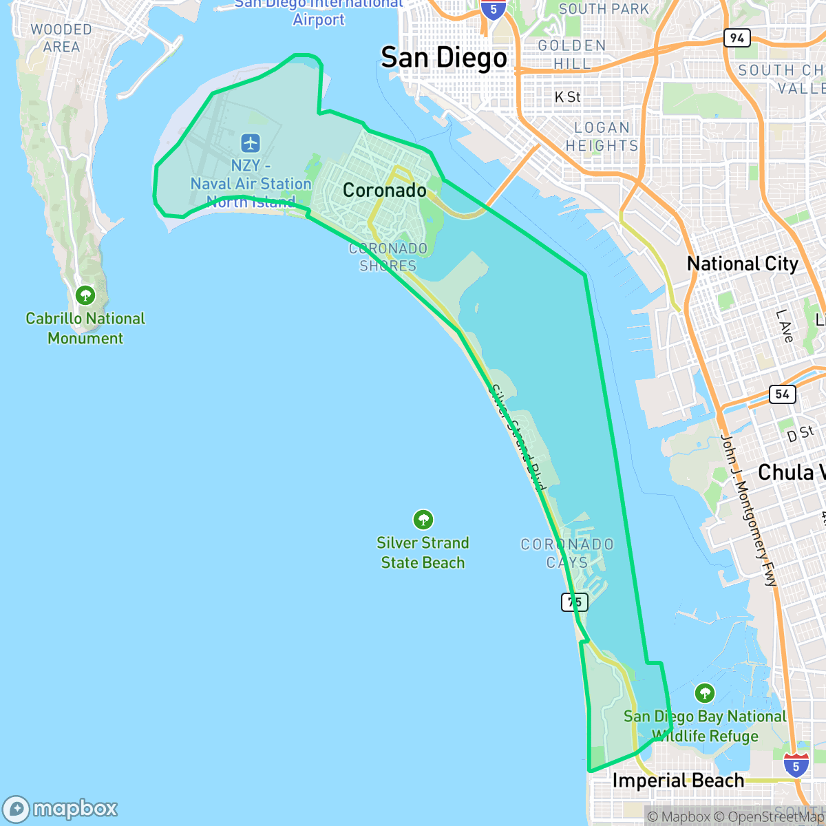 Map showing the location of Coronado, CA — coverage area