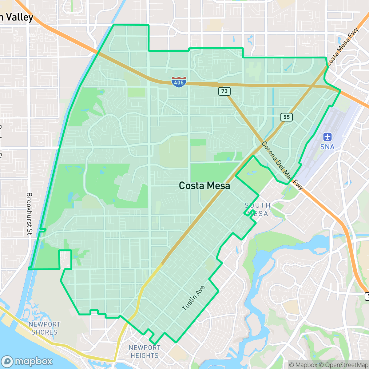 Map showing the location of Costa Mesa, CA — coverage area