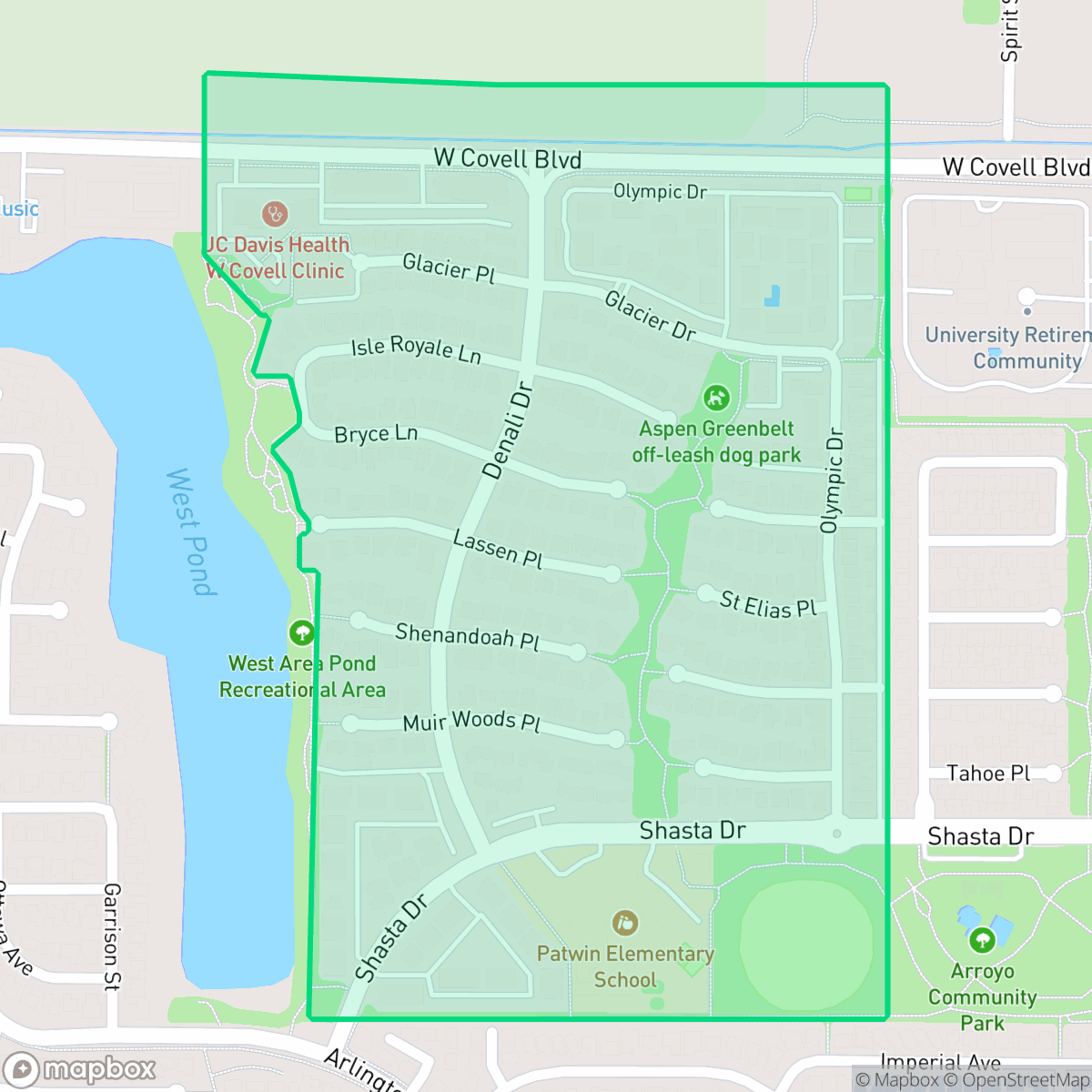 Map showing the location of Aspen, Davis, CA