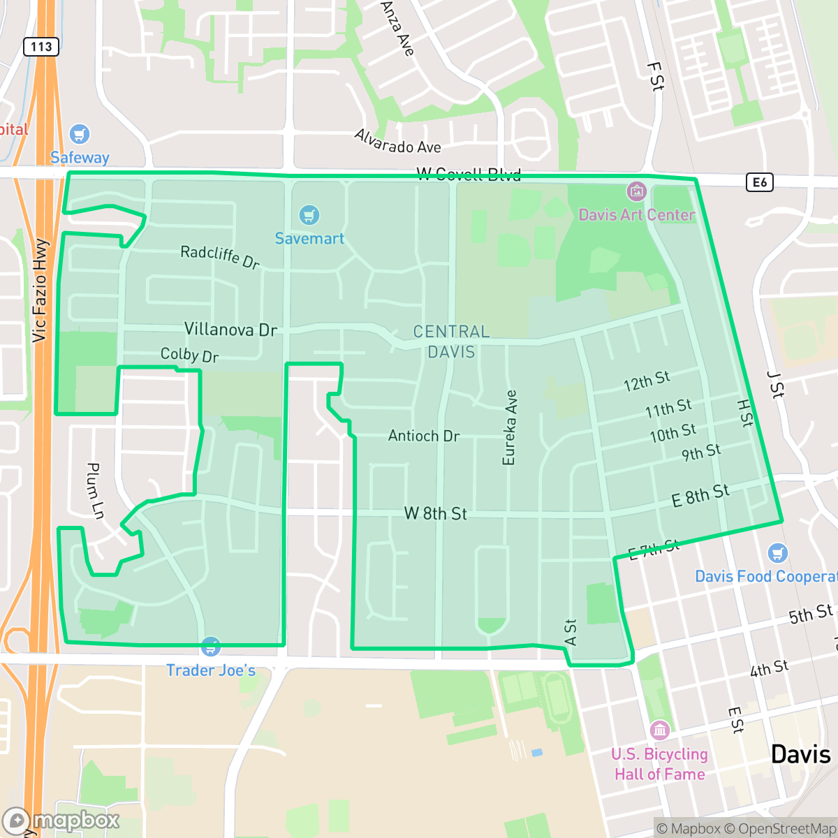 Map showing the location of Central Davis, Davis, CA