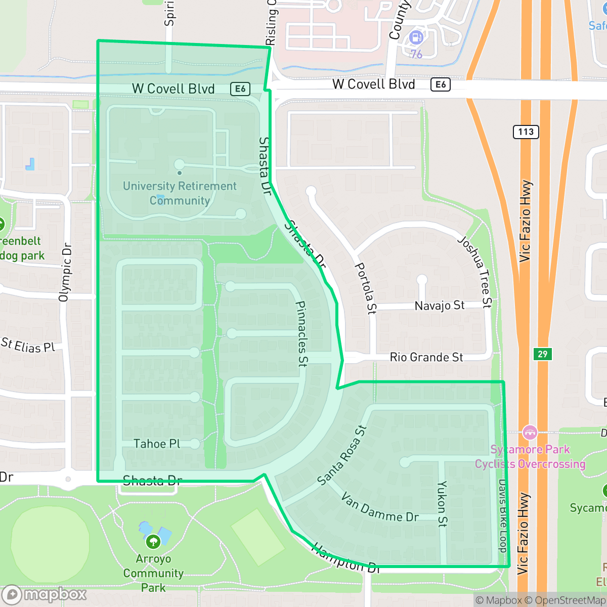 Map showing the location of Evergreen, Davis, CA